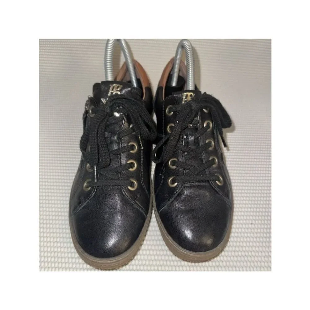 Paul Green Addie Black Gum Leather Low Top Zip Lace Up Sneakers Size US 7 UK 4.5